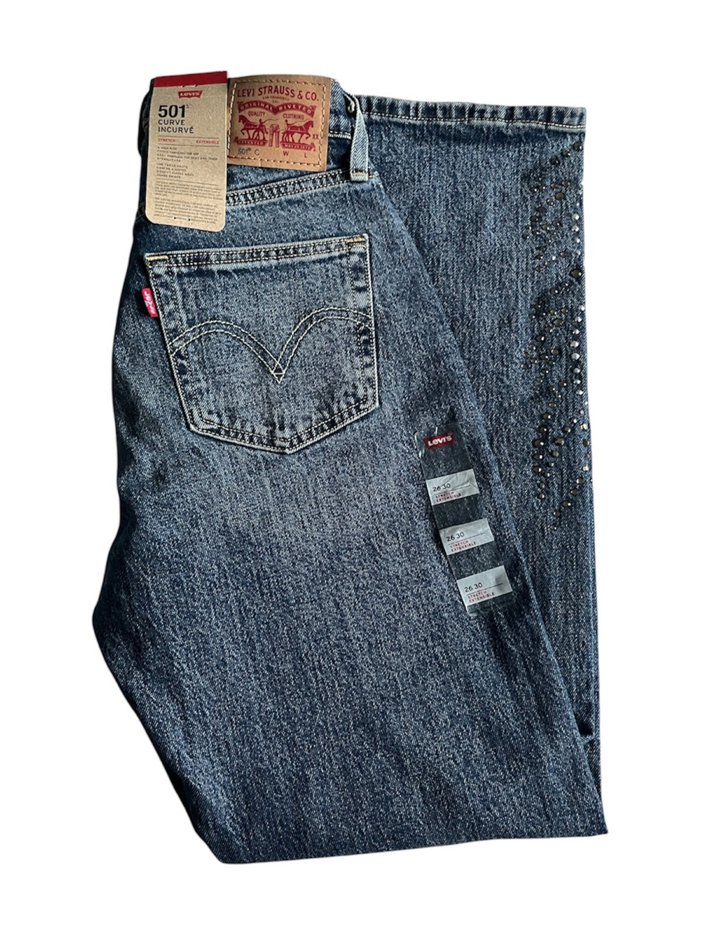 Levi's Straight Leg Blue Denim Jeans with Stud Embellishment
